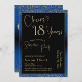 応援18年サプライズ誕生日パーティブルー 招待状 (正面/裏面)