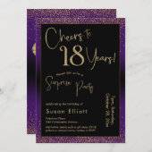 応援18年サプライズ誕生日パーティー、紫 招待状 (正面/裏面)