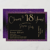 応援18年サプライズ誕生日、紫 招待状 (正面/裏面)