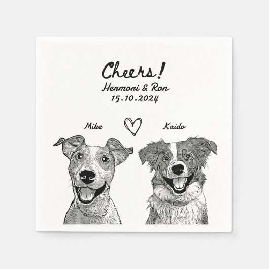 応援2ペット描パーソナライズされたシンプル結婚の スタンダードカクテルナプキン (正面)