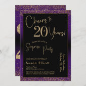 応援20年サプライズ誕生日パーティー、紫 招待状 (正面/裏面)