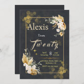 応援20年!:黒エレガントフローラ 招待状 (正面/裏面)