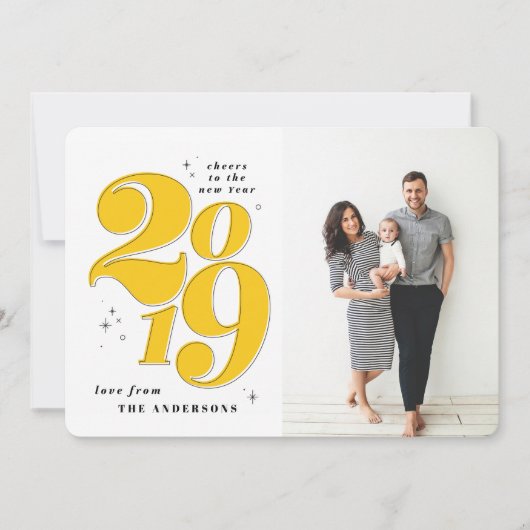 応援2019年新年はっきりした写真ホリデー シーズンカード (正面)