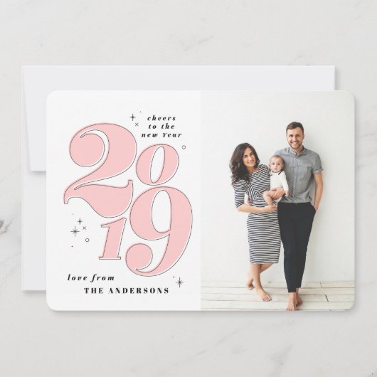 応援2019年新年はっきりした写真ホリデー シーズンカード (正面)