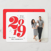 応援2019年新年はっきりした写真ホリデー シーズンカード (正面/裏面)