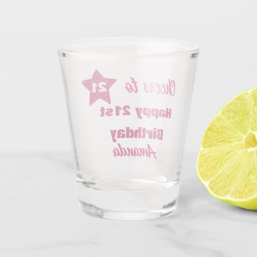 応援21ピンクグリッター21歳の誕生日 ショットグラス (裏面)