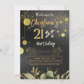 応援21年！黒エレガント金ゴールド誕生日 招待状 (正面)