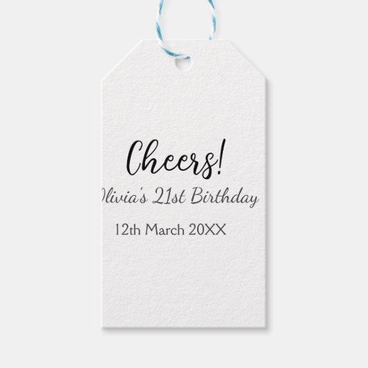 応援21歳の誕生日の追加の名前のシンプル日付ミニマル ギフトタグ (正面)