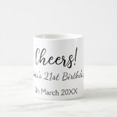 応援21歳の誕生日の追加の名前のシンプル日付ミニマル コーヒーマグカップ (中央)