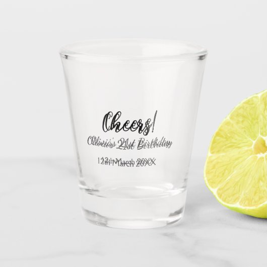 応援21歳の誕生日の追加の名前のシンプル日付ミニマル ショットグラス (正面)