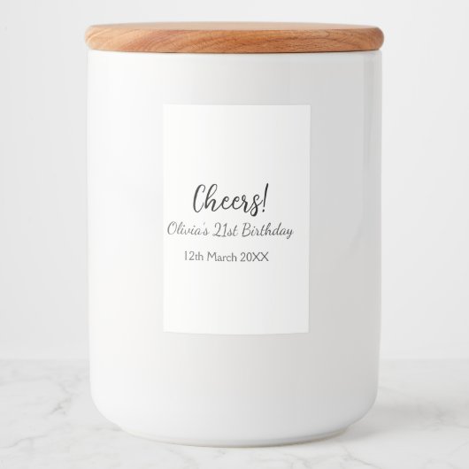 応援21歳の誕生日の追加の名前のシンプル日付ミニマル フードラベル (正面)