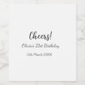 応援21歳の誕生日の追加の名前のシンプル日付ミニマル ワインラベル (シングルラベル)