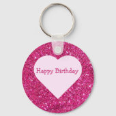 応援21歳の誕生日ピンクのグリッターハートへの好意 キーホルダー (裏面)