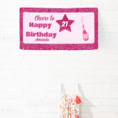 応援21th誕生日シックなピンクのグリッターカスタム 横断幕 (インサイチュ)