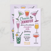 応援30回カラフルカクテルをテーマにした30番目の誕生日 招待状 (正面/裏面)