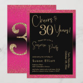 応援30年のサプライズ誕生日パーティー、ピンク 招待状 (正面/裏面)