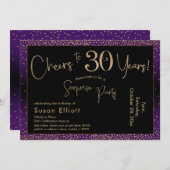 応援30年サプライズ誕生日、紫 招待状 (正面/裏面)