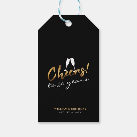 応援30年シック金ゴールドブラック大人誕生日 ギフトタグ (正面)