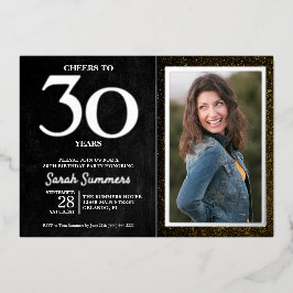 応援30年ブラックシルバー30歳の誕生日 箔招待状