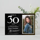 応援30年ブラックシルバー30歳の誕生日 箔招待状 (立ち正面)