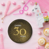 応援30年ブラック金ゴールド30歳の誕生日 ペーパープレート (パーティー)