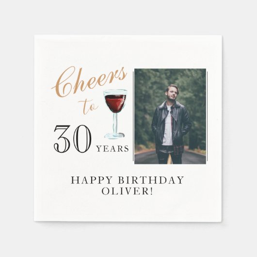 応援30年レッドワイン30歳の誕生日の写真 スタンダードカクテルナプキン (正面)