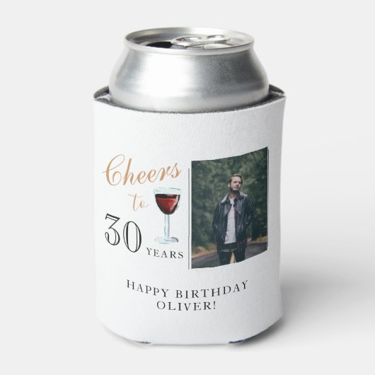 応援30年レッドワイン30歳の誕生日の写真 缶クーラー (缶正面)