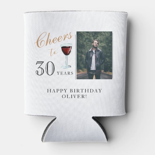 応援30年レッドワイン30歳の誕生日の写真 缶クーラー (正面)