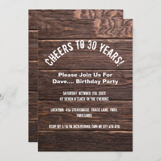 応援30歳の誕生日の国素朴招待状 招待状 (正面/裏面)