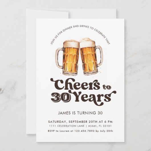 応援30歳まで大人ビール30歳の誕生日 招待状 (正面)