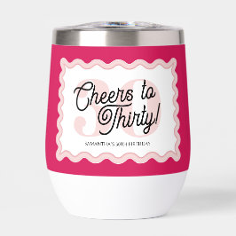 応援30歳モダンの波型ピンク誕生日