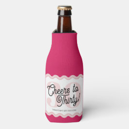 応援30歳モダンの波型ピンク誕生日 ボトルクーラー