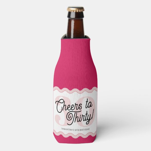 応援30歳モダンの波型ピンク誕生日 ボトルクーラー (ボトル正面)