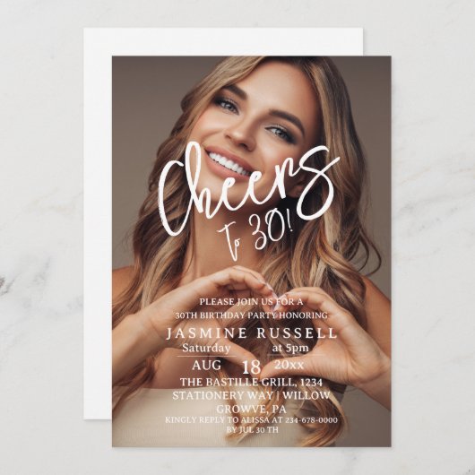 応援30thモダン写真誕生日 招待状 (正面/裏面)