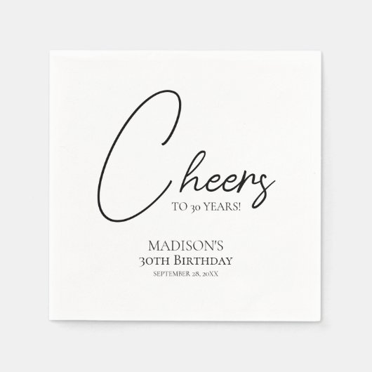 応援30th白黒誕生日 スタンダードカクテルナプキン (正面)