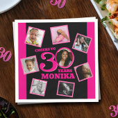 応援30th誕生日8写真名ピンクブラック スタンダードカクテルナプキン