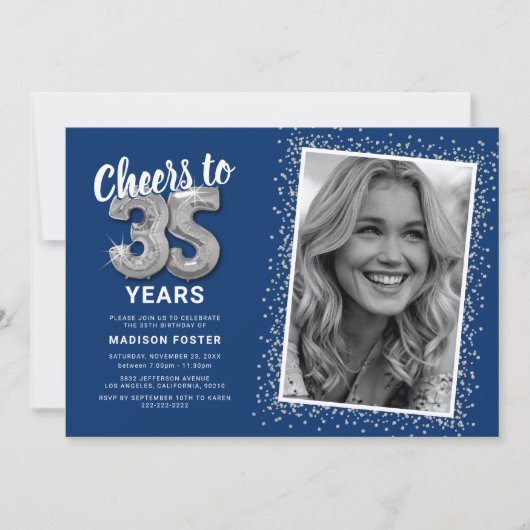 応援35誕生日写真 招待状 (正面)
