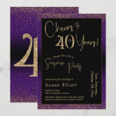応援40年のサプライズ誕生日パーティー、紫 招待状 (正面/裏面)