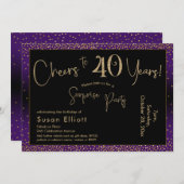 応援40年サプライズ誕生日、紫 招待状 (正面/裏面)