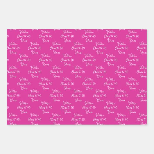 応援40年ピンクラベンダー40歳の誕生日 ラッピングペーパーシート (正面)