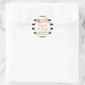 応援40年誕生日黒いストライプ花 ラウンドシール (バッグ)