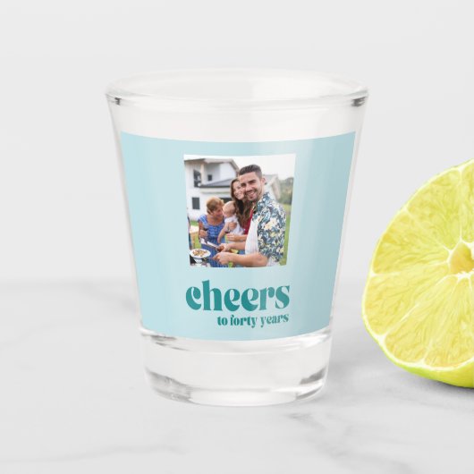 応援40年、ティール(緑がかった色)レトロカスタムクール写真 ショットグラス (正面)