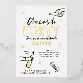 応援40歳の誕生日モダンお洒落招待状 箔招待状 (正面)