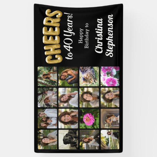 応援40歳フォトコラージュ40歳の誕生日 横断幕 (縦)