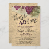 応援40歳ヴィンテージ40歳素朴誕生日 招待状 (正面/裏面)