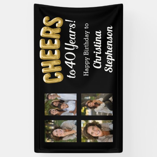 応援40歳4写真コラージュ40歳の誕生日 横断幕 (縦)