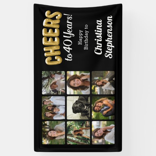 応援40歳9写真コラージュ40歳の誕生日 横断幕 (縦)