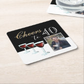 応援40赤ワイングラス写真40歳の誕生日 スクエアペーパーコースター (アングル)