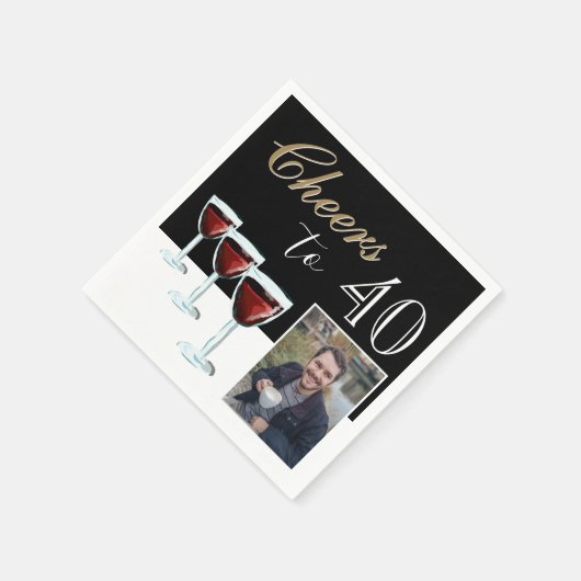 応援40赤ワイングラス写真40歳の誕生日 スタンダードカクテルナプキン (角)