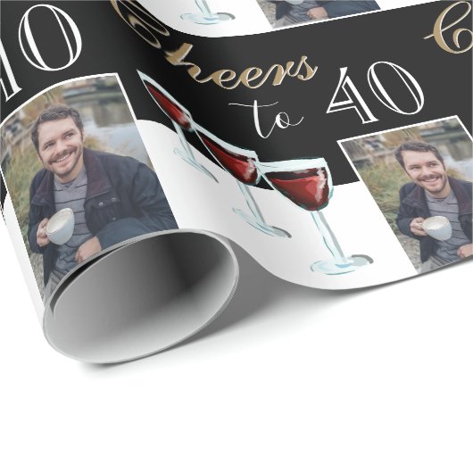 応援40赤ワイングラス写真40歳の誕生日 ラッピングペーパー (ロールコーナー)